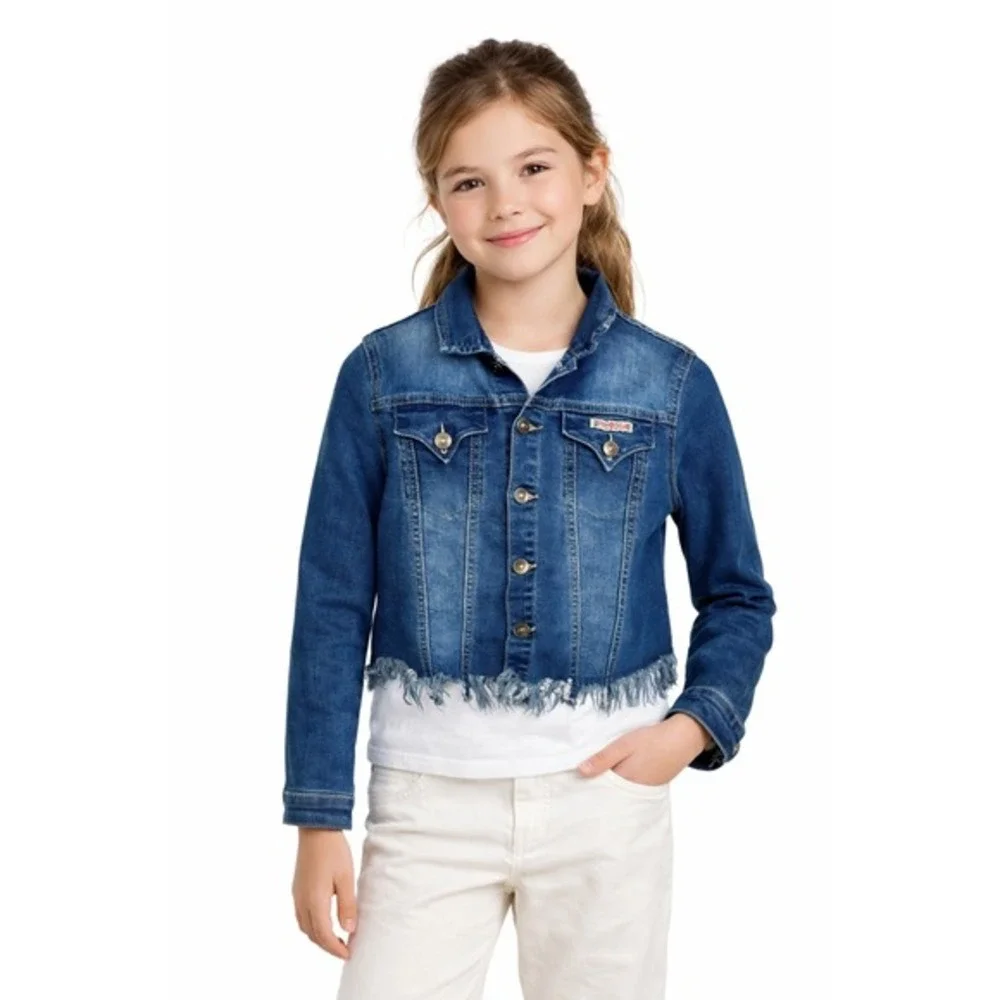 Hudson Kids Girls Medium Blue Denim Jacket Cropped Frayed‎ Hem Size M